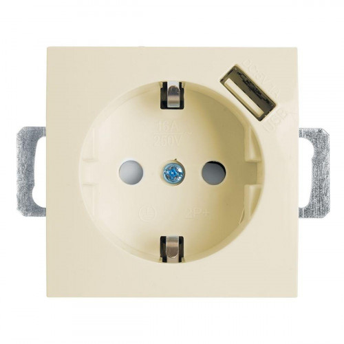 Розетка 1-местная с/з (механизм), Stekker, PST16-9111-02, 250В, 16А с защитной шторкой и с USB серия Эрна, слоновая кость 39329
