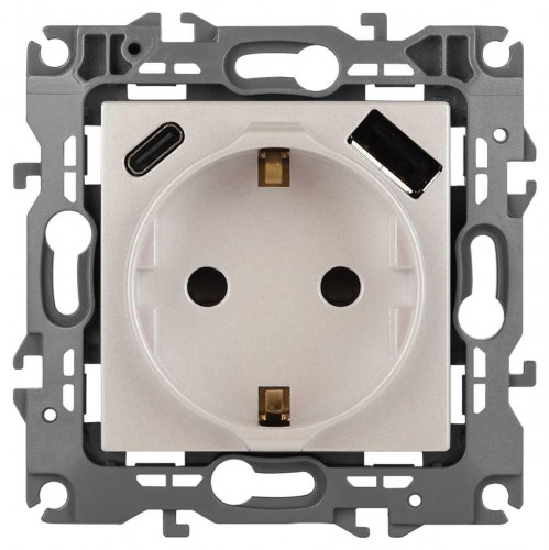 Розетка ЭРА Серия 12 12-4108-15 2P+E 16A-250В со шторками с USB type-A+C 5В-3А перламутр Б0067767