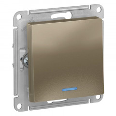 Выключатель одноклавишный Systeme Electric AtlasDesign 10A 250V с подсветкой шампань ATN000513