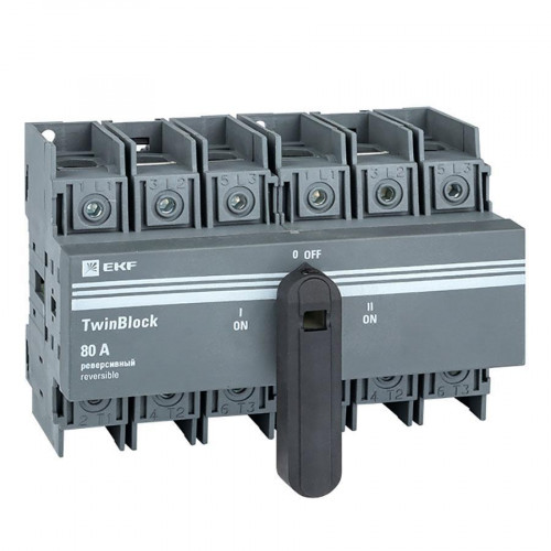 Рубильник 80A 3P реверсивный c рукояткой для прямой установки TwinBlock EKF tb-s-80-3p-rev