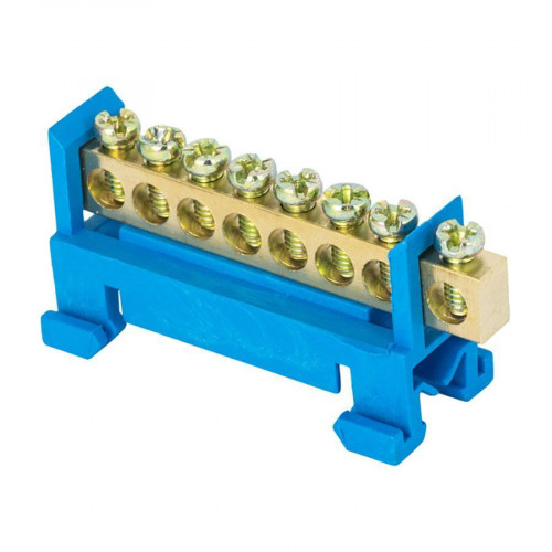 Шина "0" N (6х9мм) 8 отверстий латунь синий изолятор тип "Стойка" на DIN-рейку розничный стикер EKF PROxima sn0-63-8-sb-r