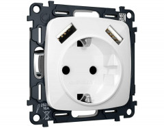 Комплект механизма электрической розетки Ambrella Volt OMEGA Белый глянец 2USB A+A 18W (быстрая зарядка) с/з QUANT (OP1090, VM155) MO109010