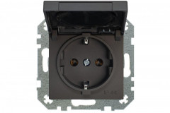 Розетка 2P Liregus Retro с крышкой шторками черный матовый 29-223