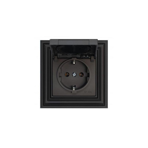 Розетка 2P Liregus Retro с крышкой шторками черный матовый 29-223