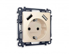 Комплект механизма электрической розетки AMBRELLA VOLT ALFA Бежевый матовый 2USB A+A 18W (быстрая зарядка) с/з QUANT (AP3290, VM155) MA329010