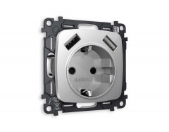 Комплект механизма электрической розетки AMBRELLA VOLT OMEGA Серебро глянец 2USB A+A 18W (быстрая зарядка) с/з QUANT (OP4090, VM155) MO409010