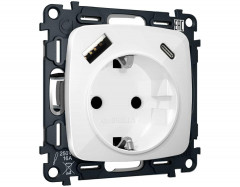Комплект механизма электрической розетки Ambrella Volt OMEGA Белый глянец 2USB A+C 20W (быстрая зарядка) с/з QUANT (OP1100, VM160) MO110010