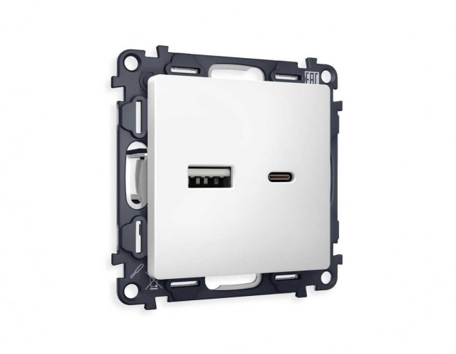 Комплект механизма розетки AMBRELLA VOLT ALFA Белый матовый 2USB A+C 20W (быстрая зарядка) QUANT (AP1310, VM177) MA131010