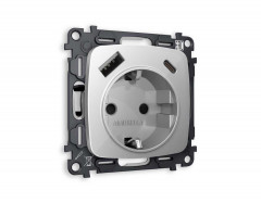 Комплект механизма электрической розетки AMBRELLA VOLT OMEGA Серебро глянец 2USB A+C 20W (быстрая зарядка) с/з QUANT (OP4100, VM160) MO410010
