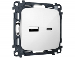 Комплект механизма розетки Ambrella Volt OMEGA Белый глянец 2USB A+C 20W (быстрая зарядка) QUANT (OP1110, VM177) MO111010
