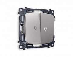 Комплект механизма 2-кл проходного выключателя AMBRELLA VOLT с подсветкой 5600K OMEGA Сталь матовый QUANT (OP5040, VM120, G25W) MO504035