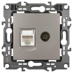 Розетка ЭРА Серия 12 12-3110-16 комбинированная RJ45+TV, титан Б0065646