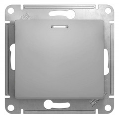 Переключатель одноклавишный проходной Systeme Electric Glossa 10A 250V с подсветкой алюминий GSL000363