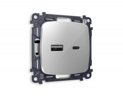 Комплект механизма розетки AMBRELLA VOLT OMEGA Серебро глянец 2USB A+C 20W (быстрая зарядка) QUANT (OP4110, VM177) MO411010