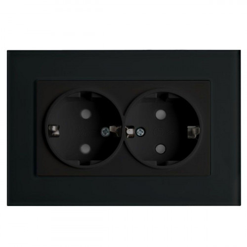 Розетка двойная 2P+PE Stekker Эрна со шторками черный PST16-9014-03 39482