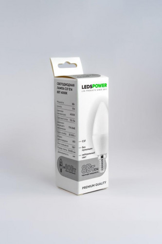 Светодиодная лампа LEDS POWER C37 E14 8Вт 4000К 006697