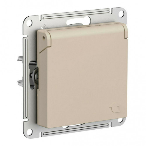 Розетка 2К+З Systeme Electric AtlasDesign 16A 250V со шторками и крышкой песочный ATN001246