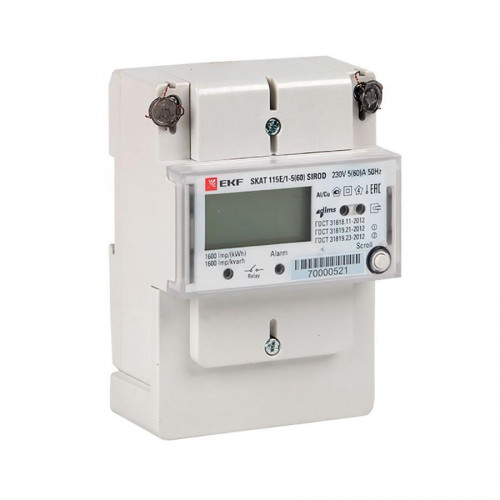 Счетчик электрической энергии однофазный многотарифный SKAT 115E/1-5(60) SIROD (встроенное реле) EKF 2т МСК+0 11502R