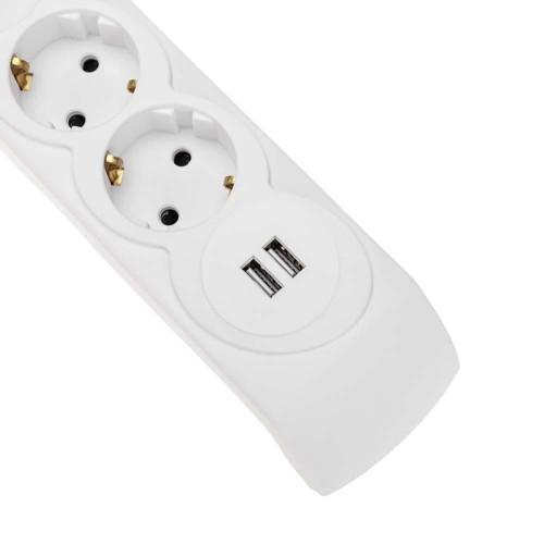 Фильтр сетевой 5 гнезд, 5м, 3х1,5мм², с автовыкл, 2 USB, белый KRANZ 13-4701