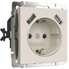 Розетка с заземлением, шторками и USBх2 Werkel айвори матовый W1171562 4690389192005