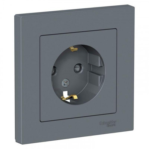 Розетка 2К+З Systeme Electric AtlasDesign 16A 250V со шторками грифель ATN000744