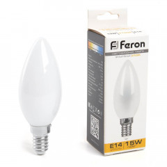 Лампа светодиодная Feron E14 15W 2700K Свеча Матовая 38255