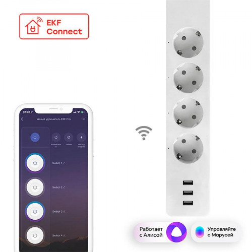 Умный удлинитель EKF Connect PRO Wi-Fi c USB RCE-2-WF