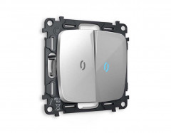 Комплект механизма 2-кл проходного выключателя AMBRELLA VOLT с подсветкой 10000K OMEGA Серебро глянец QUANT (OP4040, VM120, G29B) MO404040