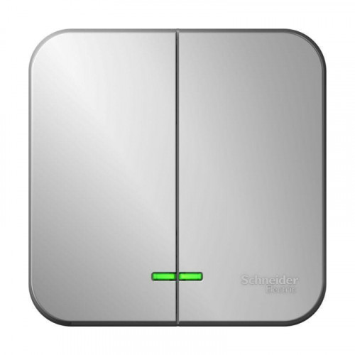 Выключатель двухклавишный Systeme Electric Blanca 10A 250V с подсветкой алюминий BLNVA105113