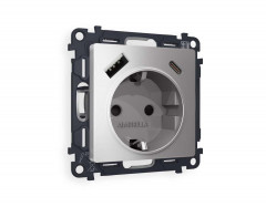 Комплект механизма электрической розетки AMBRELLA VOLT ALFA Сталь матовый 2USB A+C 20W (быстрая зарядка) с/з QUANT (AP5100, VM160) MA510010