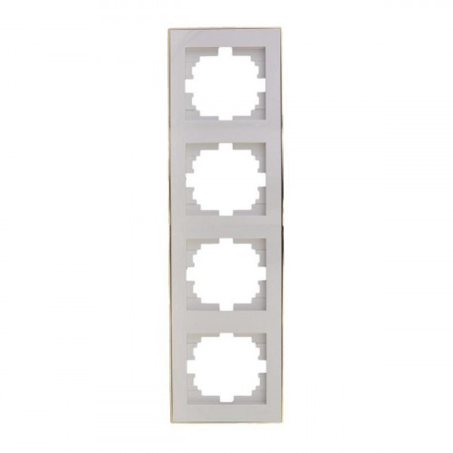 Рамка 4-ая вертикальная Lezard Rain белая с бок. вст. золото 703-0226-154