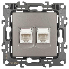 Розетка ЭРА Серия 12 12-3108-16 информационная двойная 2XRJ45 титан Б0065665