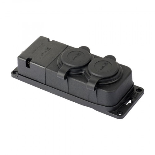 Роз. (колодка) двухмест. с защит. крышками каучуковая 230В 2P+PE 16A IP44 EKF PRO RPS-018-16-230-44-r