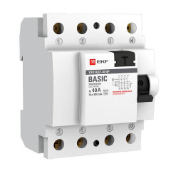 Устройство защитного отключения УЗО ВДТ-40 4P 40А/300мА (электронное) EKF Basic elcb-4-40-300e-sim