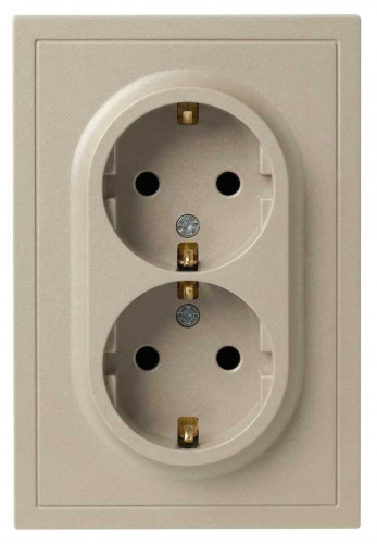 Розетка ЭРА Galaxy 15-2104-04 с заземлением двойная 2X2P+E Schuko 16А-250В IP20 шампань Б0070684