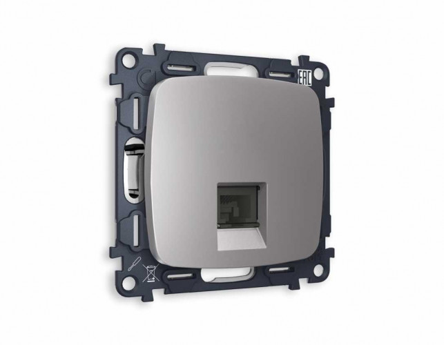 Комплект механизма телефонной розетки AMBRELLA VOLT OMEGA Сталь матовый RJ-11(4P4C) с шторкой QUANT (OP5120, VM190) MO512030