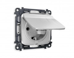 Комплект механизма электрической розетки AMBRELLA VOLT OMEGA Серебро глянец с/з с шторками и крышкой IP44 QUANT (OP4080, VM141) MO408010