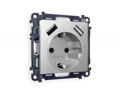 Комплект механизма электрической розетки AMBRELLA VOLT ALFA Серебро глянец 2USB A+A 18W (быстрая зарядка) с/з QUANT (AP4090, VM155)  MA409010