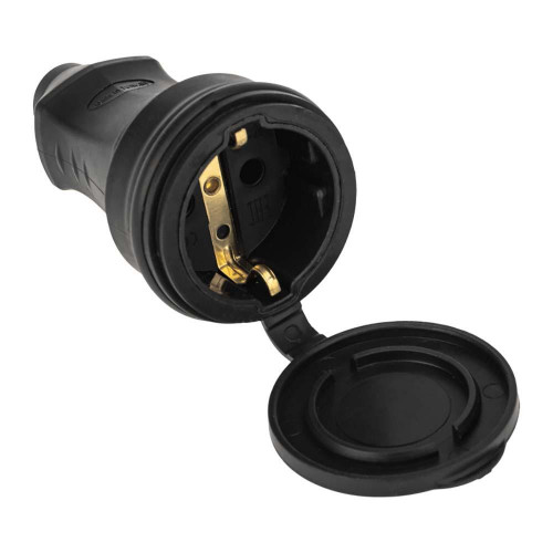Розетка переносная влагозащищенная с крышкой 2P+PE 230V, 16 А, IP44 каучук PROconnect 111-004-4