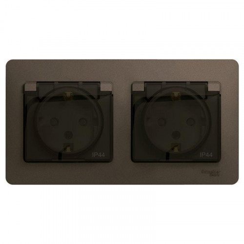 Розетка двойная 2К+З Systeme Electric Glossa 16A 250V со шторками шоколад GSL000847