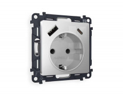 Комплект механизма электрической розетки AMBRELLA VOLT ALFA Серебро глянец 2USB A+C 20W (быстрая зарядка) с/з QUANT (AP4100, VM160) MA410010