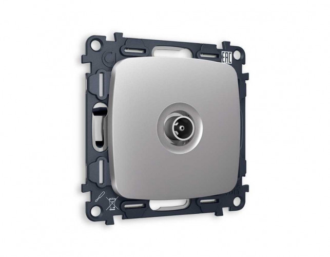 Комплект механизма TV розетки проходной AMBRELLA VOLT OMEGA Сталь матовый 5-1000 MHz 4dB QUANT (OP5130, VM211) MO513030