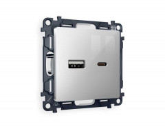 Комплект механизма розетки AMBRELLA VOLT ALFA Серебро глянец 2USB A+C 20W (быстрая зарядка) QUANT (AP4110, VM177) MA411010