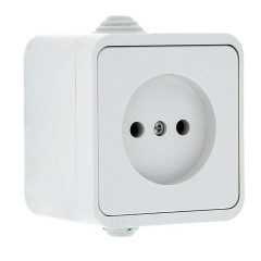 Прага Розетка 1-местная 10А без заземления IP44 белая EKF EKR10-022-10-44