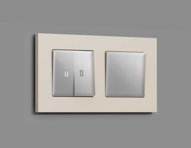 Комплект механизма 2-кл выключателя AMBRELLA VOLT с подсветкой 5600K ALFA Серебро глянец QUANT (AP4040, VM115, G14W) MA404015