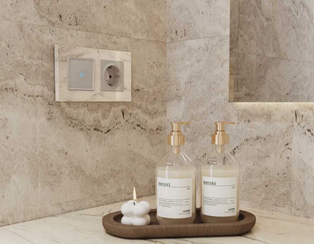 Комплект механизма 1-кл проходного выключателя AMBRELLA VOLT с подсветкой 10000K ALFA Серо-бежевый матовый QUANT (AP3620, VM105, G29B) MA362040