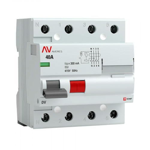 Устройство защитного отключения DV 4P 40А/300мА (AC) EKF AVERES rccb-4-40-300-ac-av
