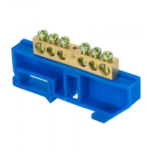 Шина "0" N (8х12мм) 6 отверстий латунь синий изолятор на DIN-рейку розничный стикер EKF PROxima sn0-125-6-d-r