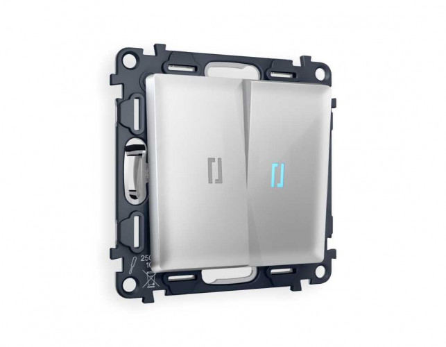 Комплект механизма 2-кл выключателя AMBRELLA VOLT с подсветкой 10000K ALFA Серебро глянец QUANT (AP4040, VM115, G17B) MA404020