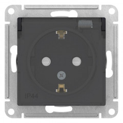 Розетка 2К+З Systeme Electric AtlasDesign 16A 250V со шторками и крышкой карбон ATN441046